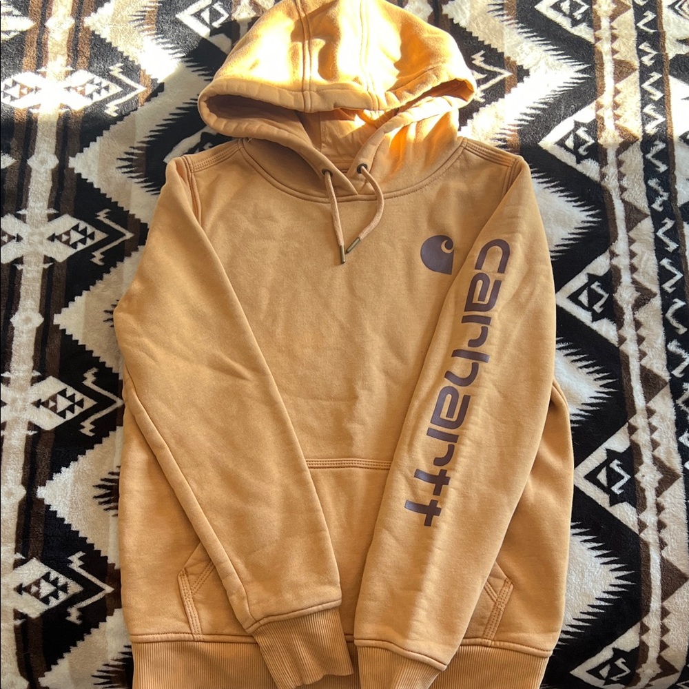 Carhartt Golden Brown Hoodie with Purple Sleeve Logo